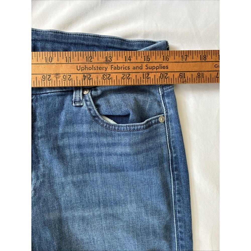 7 For All Mankind Raw Hem Straight Leg Jeans Women Size 33 Cut 28" L Blue Grunge - Picture 8 of 16